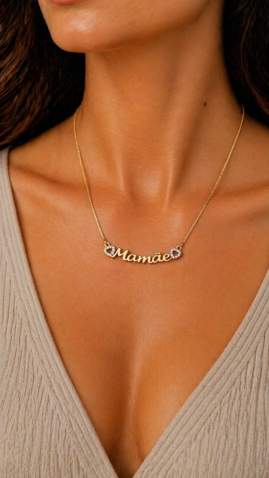 Colar Mamãe com 2 corações